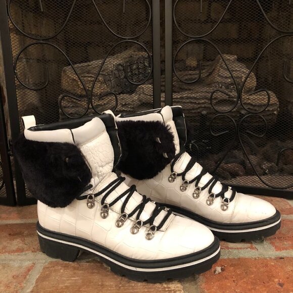 Sigerson Morrison Faux Fur Ankle Boot Size 37 1/2 Leather Macre2 White - Picture 5 of 10